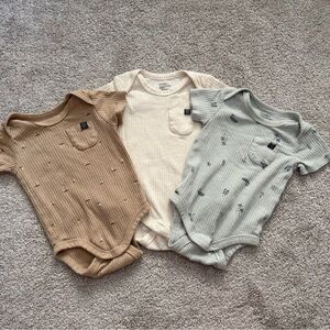 Neutral Ribbed Pocket One-Piece Bodysuits - Set of 3 Organic Cotton